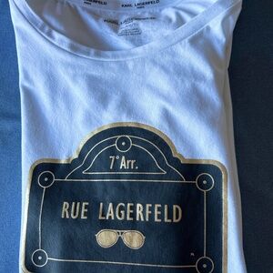Karl Lagerfeld short sleeve t-shirt Size L White 100% Cotton Front Side Logo